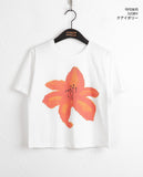 Alz Flower Printed Cropped Short-Sleeved T-Shirt