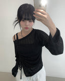 One Off Slit Shirring Long Sleeve T-shirt