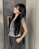 Enha Check Hood String Shirt