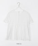 Hanoyu Shirring Ribbon Button Strap Short Sleeve Blouse