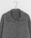 Homley Boucle Wool Collar Zip-Up Knit Cardigan