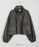 Fukui Pocket String Crop Leather Jumper