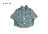 Sky Crop Denim Short Sleeve Shirt