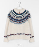 Vanini Nordic Round Wool Knit Zip-Up Cardigan
