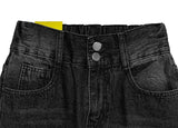 Eti Two Button Black Denim Wide Pants