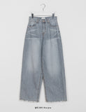 Hacoco Damage Cat Washing Wide Denim Pants