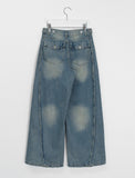 Tume Washing Cut Denim Wide Pants