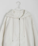 Hoiki String Cropped Leather Hood Zip-Up