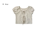 Mihen Ribbon Strap Puff Short Sleeve Blouse