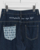 Hilet Ribbon Roll-up Denim Wide Pants