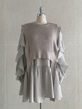 Charili Frill Long Blouse Knit Vest Two-Piece
