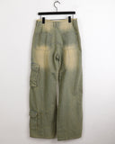 All Teen Vintage Yellow Washing Pocket Cargo Fringe Denim Long Wide Pants