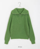 Eponde wool hachi half-zip collar knit