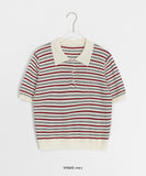 Totree Summer Stripe Collar Short-Sleeved Knit