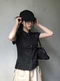 Alone Collar Cap Sleeve Wrinkle Short Sleeve Blouse Shirt