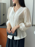 Mion V-neck Shirring Strap Blouse