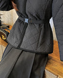 Robel High Neck Quilting Half Lightweight Padding Zip-Up Jacket (Belt Set)