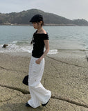 Rood Off Shoulder Shirring Sleeveless Top