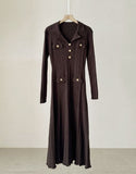 Easel Button Collar Knit Flare Long One Piece