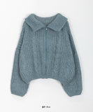 Wakan cable high neck knit zip-up cardigan