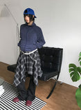 (Brushed) LAYERED CHECK UNBALANCE SKIRT