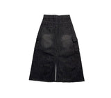 Flak Cargo Black Denim Long Skirt