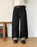 American Made Non-Fade Roll-Up Pocket Wide Denim Long Pants