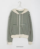 Yonoki Stripe Crop Hood Zip-Up
