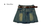 Sege Belt Denim Pleated Mini Skirt