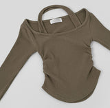 Balletcore Integrated Halter Shirring Crop T-shirt