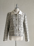 Demur Color Matching Collar Pattern Tweed Short Jacket