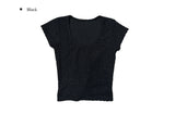 Pomme U Neck Back Slit Strap Short Sleeve Tee