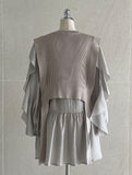 Charili Frill Long Blouse Knit Vest Two-Piece