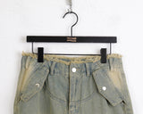 All Teen Vintage Yellow Washing Pocket Cargo Fringe Denim Long Wide Pants