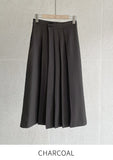 Yuloy Unbalanced Wrap Pleated Banding Long Skirt