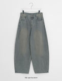 Trad Curved Washed Denim Balloon Wide Pants