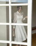 Ales color matching chiffon jacquard flared one piece