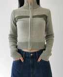2WAY BLOCK KNIT ZIP-UP