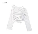 One Off Slit Shirring Long Sleeve T-shirt