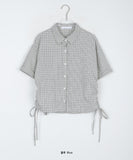 Elle shirring strap check roll-up short sleeve shirt