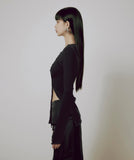 One-Shoulder Lettuce Stitch Cardigan