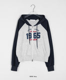 Heiru Lettering Crop Two Way Hood Zip-Up - Long Sleeve ver