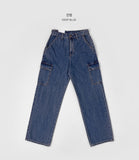 American Casual Cargo Pocket Classic Long Wide Denim Pants