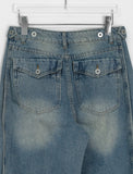 Tume Washing Cut Denim Wide Pants