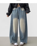 4 Seasons Washing Hem Snap Wide Balloon Denim Pants