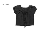 Mihen Ribbon Strap Puff Short Sleeve Blouse