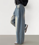 4 Seasons Washing Hem Snap Wide Balloon Denim Pants