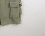 All Teen Vintage Yellow Washing Pocket Cargo Fringe Denim Long Wide Pants