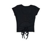 Pomme U Neck Back Slit Strap Short Sleeve Tee