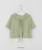 Duco Summer Crop Ribbon Hood Short Sleeve Cardigan